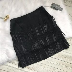 Vintage REVUE Leather Suede Fringe Skirt Black